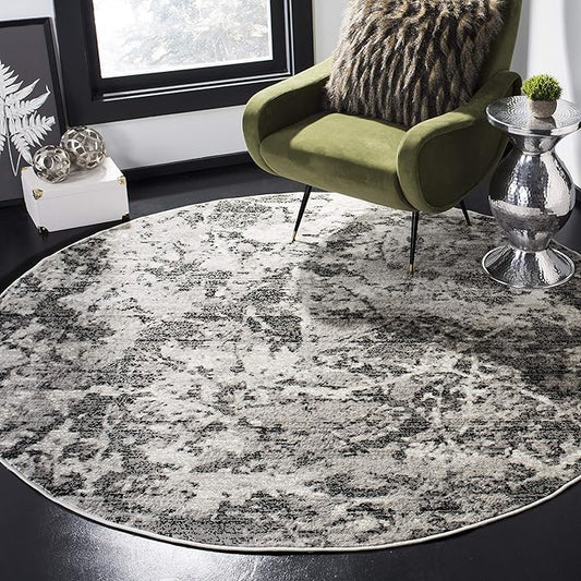 SAFAVIEH Skyler Collection 8' Round Charcoal/Ivory SKY186L Modern Abstract Non-Shedding Living Room Dining Bedroom Foyer Area Rug