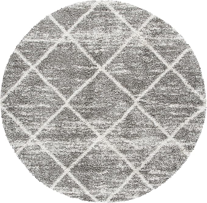 SAFAVIEH Hudson Shag Collection Area Rug - 8' Round, Distressed Grey & Ivory, Trellis Design, Non-Shedding & Easy Care, 2-inch Thick Ideal for High Traffic Areas in Living Room, Bedroom (SGH281K)