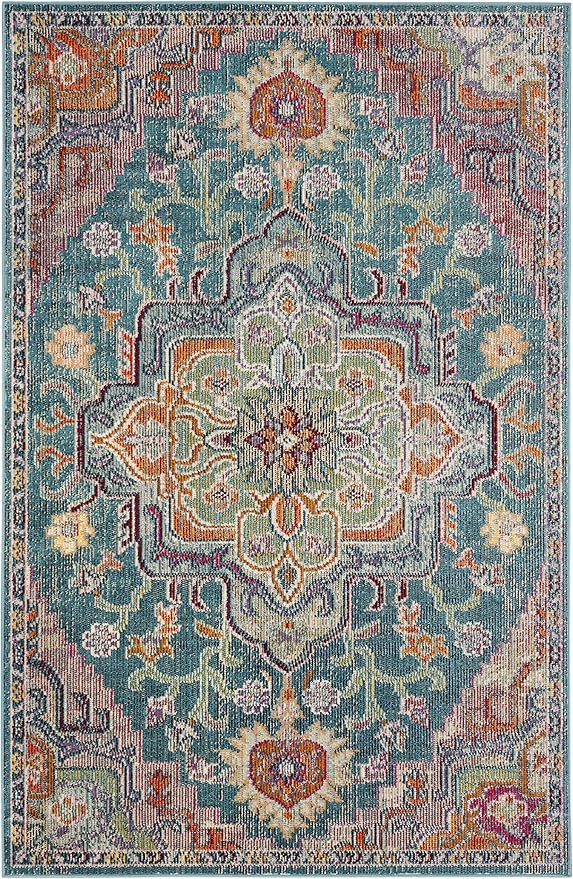SAFAVIEH Crystal Collection Accent Rug - 3' x 5', Teal & Rose, Medallion Distressed Design, Non-Shedding & Easy Care, Ideal for High Traffic Areas in Entryway, Living Room, Bedroom (CRS501T)