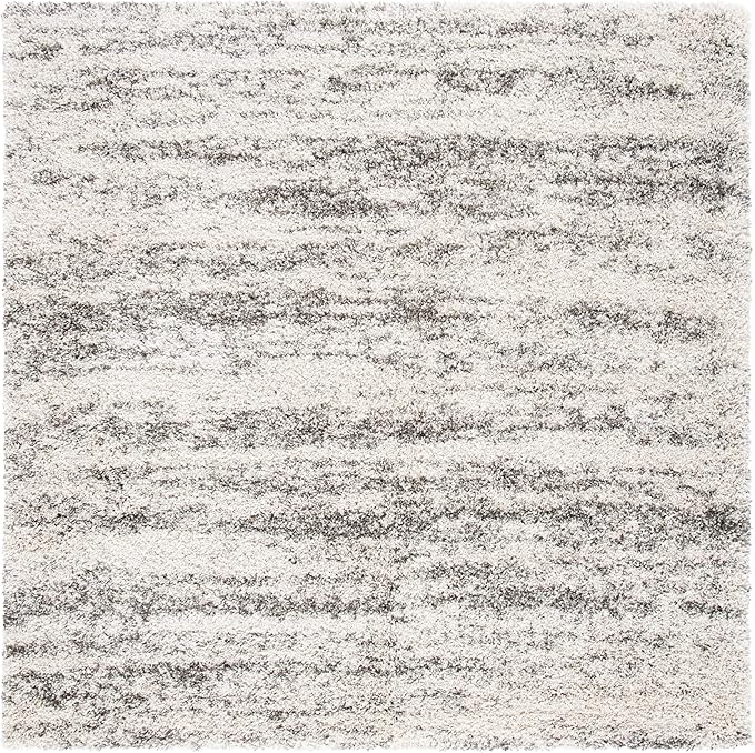 SAFAVIEH Hudson Shag Collection Area Rug - 8' Square, Ivory/Grey, Geometric Design, Plush 1.9 Inch Thick Ideal for High Traffic Areas in Living Room, Bedroom, Dining (SGH206A)