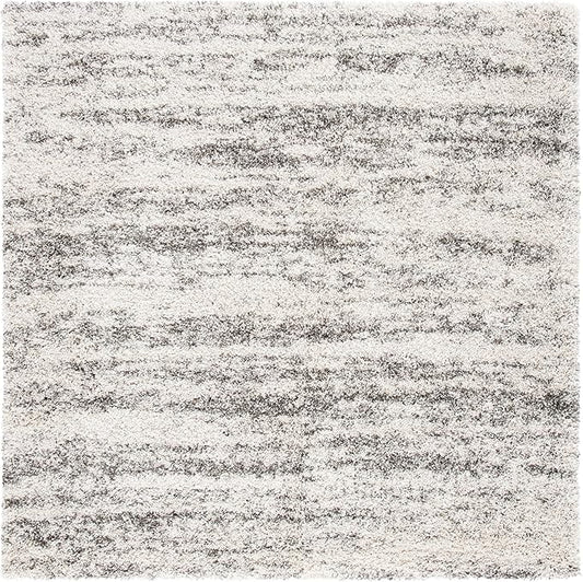 SAFAVIEH Hudson Shag Collection Area Rug - 8' Square, Ivory/Grey, Geometric Design, Plush 1.9 Inch Thick Ideal for High Traffic Areas in Living Room, Bedroom, Dining (SGH206A)