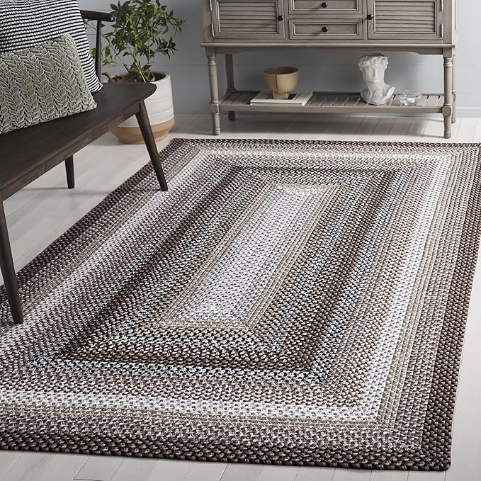 SAFAVIEH Washable Rug Outdoor Braided Collection - 4' x 6', Brown & Multi, Handmade & Reversible, Non-Shedding & Easy to Clean, Ideal for Patio, Backyard, Mudroom (BRD308T)