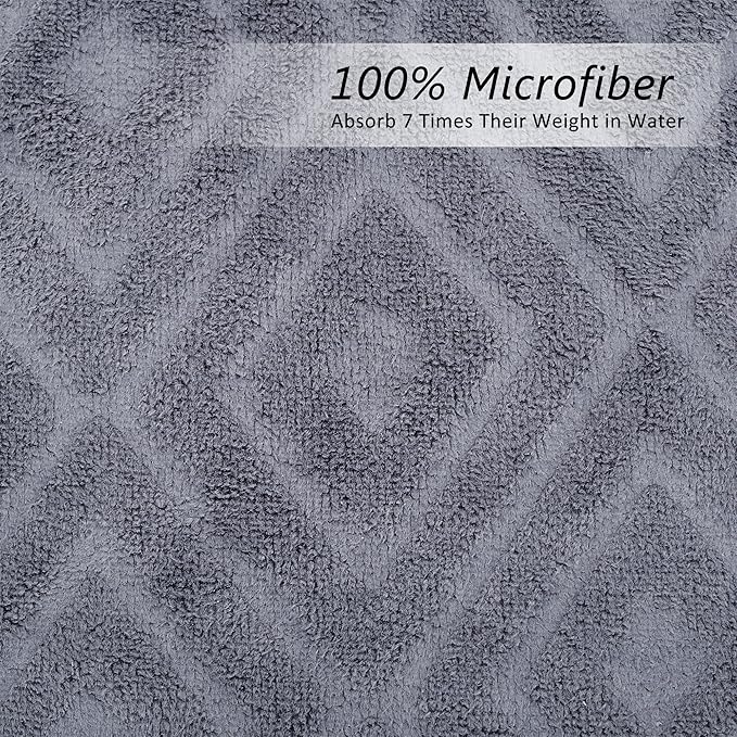 Large Microfiber Bath Towels Set of 2, 30" x 60", Oversized, Soft, Super Absorbent,Fast Drying, Perfect for Shower, Sauna,Gym, Sports,Travel, Fitness, Yoga - Grey Diamond Pattern