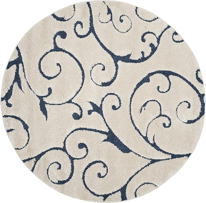 SAFAVIEH Florida Shag Collection Area Rug - 11' Round, Cream & Blue, Scroll Design, Non-Shedding & Easy to Clean, High-Low Plush Pile, Ideal for Living Room, Bedroom, Dining Space (SG455-1165)