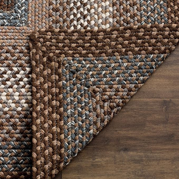 SAFAVIEH Washable Rug Outdoor Braided Collection - 10' x 14' Oval, Brown & Multi, Handmade & Reversible, Non-Shedding & Easy to Clean, Ideal for Patio, Backyard, Deck, Mudroom (BRD313A)