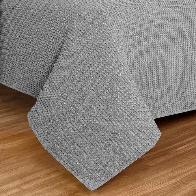 Bed & Bath Home Premium 100% Cotton Waffle Weave Blanket Queen Size – Soft Breathable Lightweight Comfort, Natural All-Season Bed Blanket, Easy-Care Bedspread for Bed & Couch (Light Grey)