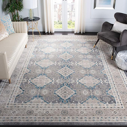 SAFAVIEH Sofia Collection Area Rug - 6'7" Square, Light Grey & Beige, Vintage Oriental Distressed Design, Non-Shedding & Easy Care, Ideal for High Traffic Areas in Living Room, Bedroom (SOF366B)