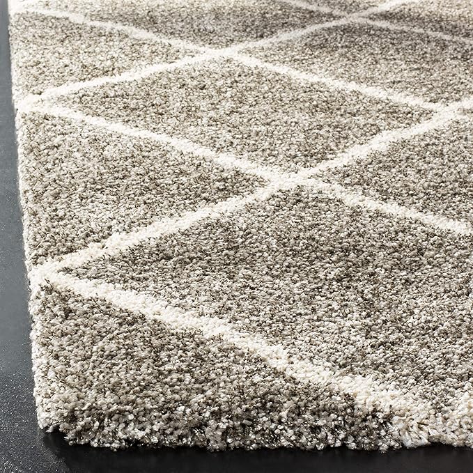 SAFAVIEH Hudson Shag Collection Area Rug - 7' Square, Grey & Ivory, Modern Trellis Design, Non-Shedding & Easy Care, 2-inch Thick Ideal for High Traffic Areas in Living Room, Bedroom (SGH281B)