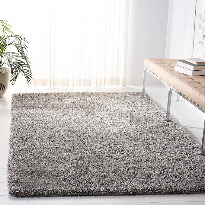 SAFAVIEH Santa Monica Shag Collection 5'3" x 7'6" Silver SGN725 Solid Non-Shedding Living Room Bedroom Dining Room Entryway Plush 2-inch Thick Area Rug