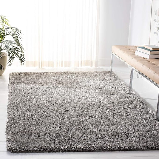 SAFAVIEH Santa Monica Shag Collection 5'3" x 7'6" Silver SGN725 Solid Non-Shedding Living Room Bedroom Dining Room Entryway Plush 2-inch Thick Area Rug