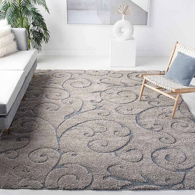 SAFAVIEH Area Rug 11x15 - Florida Shag Collection - Large - Grey & Light Blue, Non-Shedding & Easy Care, High-Low Plush Pile, Ideal for High Traffic Areas in Living Room, Bedroom (SG455-1160)