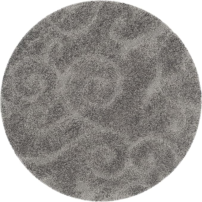 SAFAVIEH Florida Shag Collection Area Rug - 4' Round, Grey, Scroll Design, Non-Shedding & Easy to Clean, High-Low Plush Pile, Ideal for Living Room, Bedroom, Dining Space (SG455-8013)