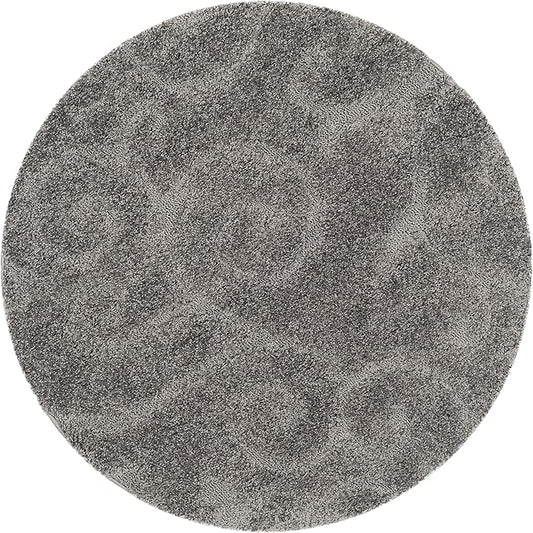 SAFAVIEH Florida Shag Collection Area Rug - 4' Round, Grey, Scroll Design, Non-Shedding & Easy to Clean, High-Low Plush Pile, Ideal for Living Room, Bedroom, Dining Space (SG455-8013)