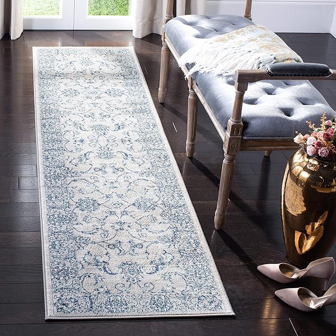 SAFAVIEH Brentwood Collection Runner Rug - 2' x 6', Light Grey & Blue, Oriental Floral Scroll Design, Non-Shedding & Easy Care, Ideal for High Traffic Areas in Living Room, Bedroom (BNT854G)