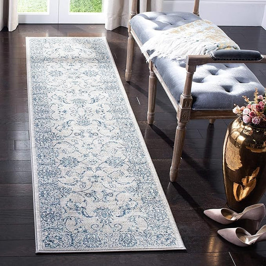 SAFAVIEH Brentwood Collection Runner Rug - 2' x 6', Light Grey & Blue, Oriental Floral Scroll Design, Non-Shedding & Easy Care, Ideal for High Traffic Areas in Living Room, Bedroom (BNT854G)