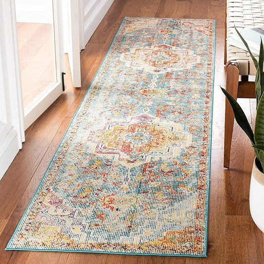 SAFAVIEH Crystal Collection Runner Rug - 2'2" x 15', Orange & Teal, Medallion Distressed Design, Non-Shedding & Easy Care, Ideal for High Traffic Areas in Living Room, Bedroom (CRS501K)