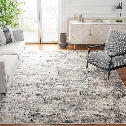 SAFAVIEH Skyler Collection Area Rug - 9' x 12', Grey & Ivory, Modern Abstract Design, Non-Shedding & Easy Care, Ideal for High Traffic Areas in Living Room, Bedroom (SKY186K)