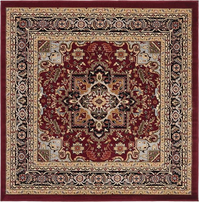 SAFAVIEH Lyndhurst Collection Area Rug - 5'3" Square, Red & Black, Traditional Oriental Design, Non-Shedding & Easy Care, Ideal for High Traffic Areas in Living Room, Bedroom (LNH330B)