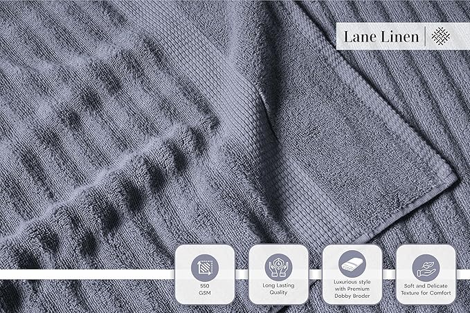 LANE LINEN Towels for Bathroom - 6 Piece Value Set - 100% Mercerized Cotton, Super Soft & Quick Dry - 2 Bath, 2 Washcloths, 2 Hand Towels - Oeko TEX Certified, Tumble Dry Safe & Durable - Cool Grey