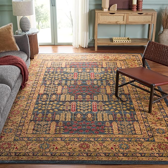 SAFAVIEH Mahal Collection Area Rug - 8' x 11', Navy & Natural, Traditional Oriental Design, Non-Shedding & Easy Care, Ideal for High Traffic Areas in Living Room, Bedroom (MAH697E)