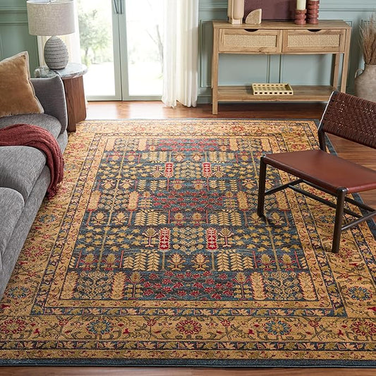 SAFAVIEH Mahal Collection Area Rug - 8' x 11', Navy & Natural, Traditional Oriental Design, Non-Shedding & Easy Care, Ideal for High Traffic Areas in Living Room, Bedroom (MAH697E)