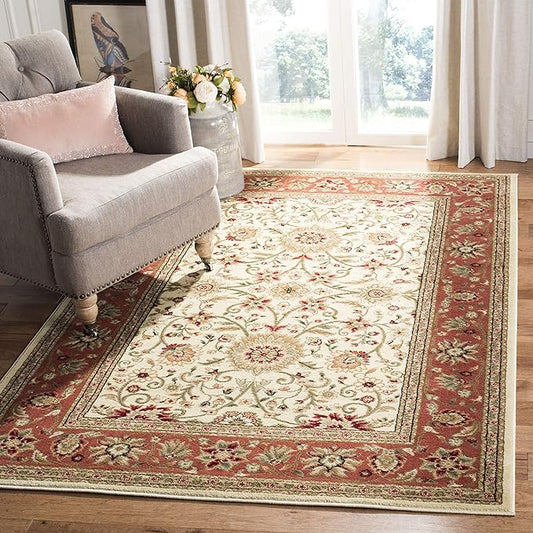 SAFAVIEH Lyndhurst Collection Area Rug - 3'3" Square, Ivory & Rust, Traditional Oriental Design, Non-Shedding & Easy Care, Ideal for High Traffic Areas in Living Room, Bedroom (LNH212R)