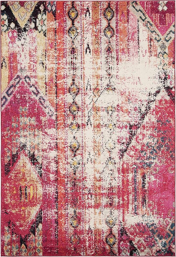 SAFAVIEH Monaco Collection Area Rug - 5'1" x 7'7", Magenta & Multi, Boho Chic Tribal Distressed Design, Non-Shedding & Easy Care, Ideal for High Traffic Areas in Living Room, Bedroom (MNC222D)