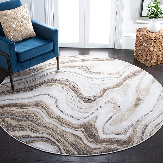 SAFAVIEH Craft Collection 4' Round Gold / Grey CFT819D Modern Abstract Non-Shedding Dining Room Entryway Foyer Living Room Bedroom Area Rug