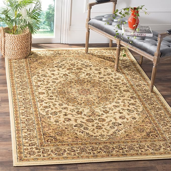SAFAVIEH Lyndhurst Collection Area Rug - 8' x 11', Red & Ivory, Traditional Oriental Medallion Design, Non-Shedding & Easy Care, Ideal for High Traffic Areas in Living Room, Bedroom (LNH222B)