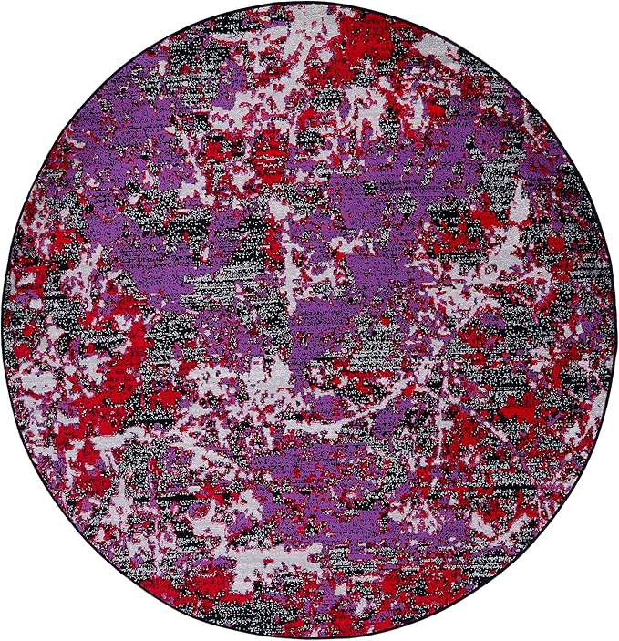 SAFAVIEH Skyler Collection 6'7" Round Black/Purple SKY186V Modern Abstract Non-Shedding Entryway Foyer Living Room Bedroom Kitchen Area Rug