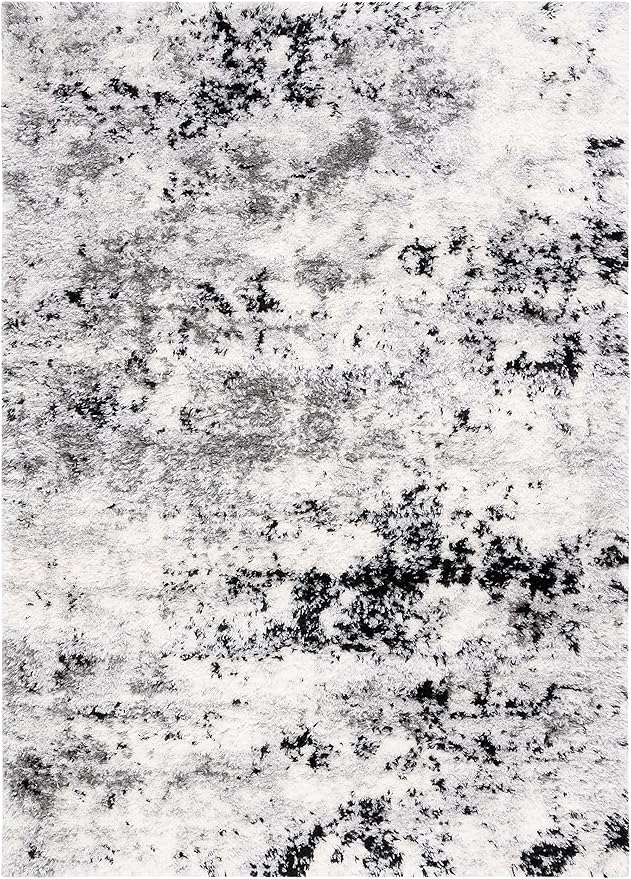 SAFAVIEH Lindsay Shag Collection Area Rug - 4' x 6', Grey & Black Ivory, Modern Design, 1.8-inch Thick, Ideal for High Traffic Area in Living Room, Bedroom, Dining (LNS556G-4)