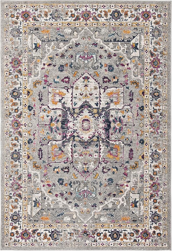 SAFAVIEH Evoke Collection 4' x 6' Grey/Grey EVK275H Oriental Medallion Distressed Non-Shedding Living Room Bedroom Accent Rug