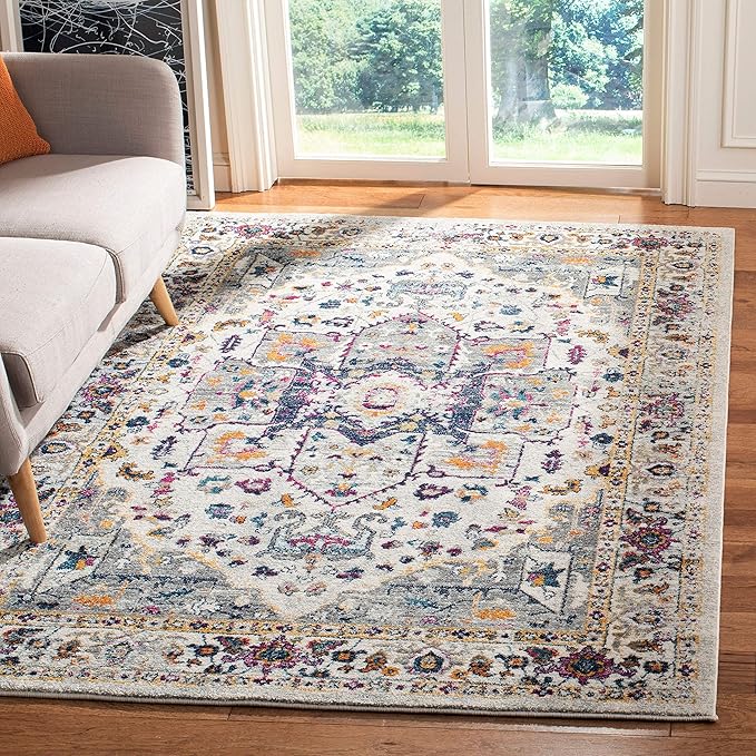 SAFAVIEH Evoke Collection 3' x 5' Ivory/Grey EVK275A Oriental Medallion Distressed Non-Shedding Living Room Bedroom Accent Rug