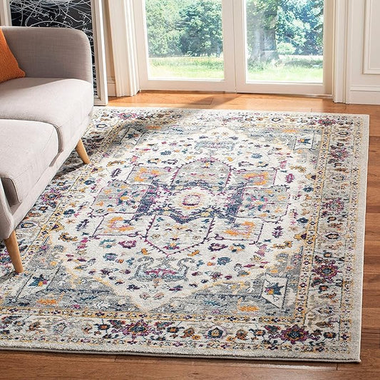 SAFAVIEH Evoke Collection 3' x 5' Ivory/Grey EVK275A Oriental Medallion Distressed Non-Shedding Living Room Bedroom Accent Rug
