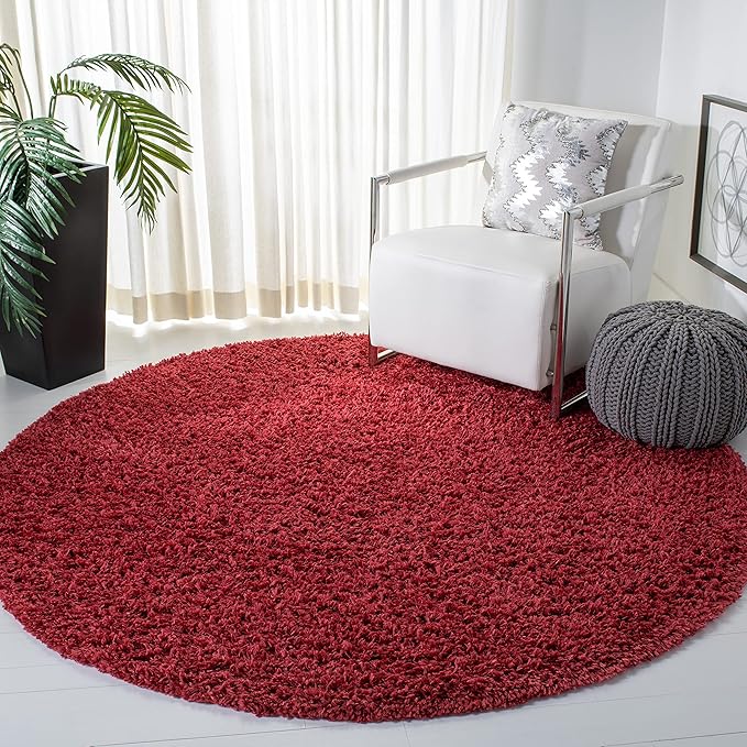 SAFAVIEH August Shag Collection 6'7" Round Red AUG200Q Solid Non-Shedding Living Room Bedroom Dining Room Entryway Plush 1.5-inch Thick Area Rug
