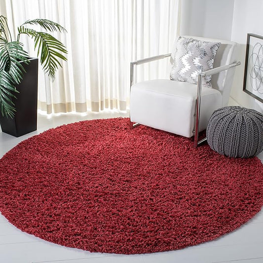 SAFAVIEH August Shag Collection 6'7" Round Red AUG200Q Solid Non-Shedding Living Room Bedroom Dining Room Entryway Plush 1.5-inch Thick Area Rug