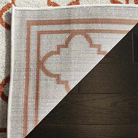 SAFAVIEH Amherst Collection Accent Rug - 2'6" x 4', Beige & Orange, Moroccan Trellis Design, Non-Shedding & Easy Care, Ideal for High Traffic Areas in Entryway, Living Room, Bedroom (AMT422F)