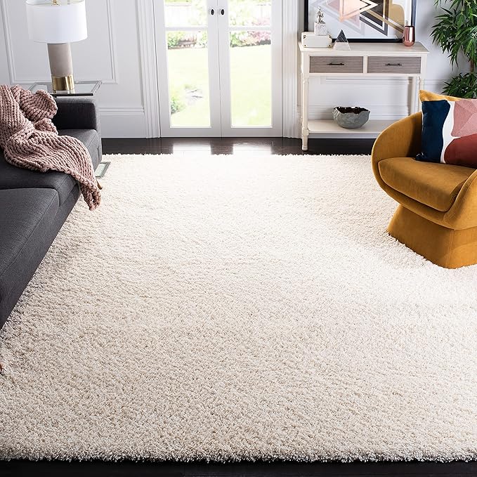 SAFAVIEH Santa Monica Shag Collection Area Rug - 9' x 12', Ivory, Solid Design, Non-Shedding & Easy Care, 2-inch Thick Ideal for High Traffic Areas in Living Room, Bedroom (SGN725-1212)
