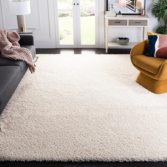 SAFAVIEH Santa Monica Shag Collection Area Rug - 9' x 12', Ivory, Solid Design, Non-Shedding & Easy Care, 2-inch Thick Ideal for High Traffic Areas in Living Room, Bedroom (SGN725-1212)