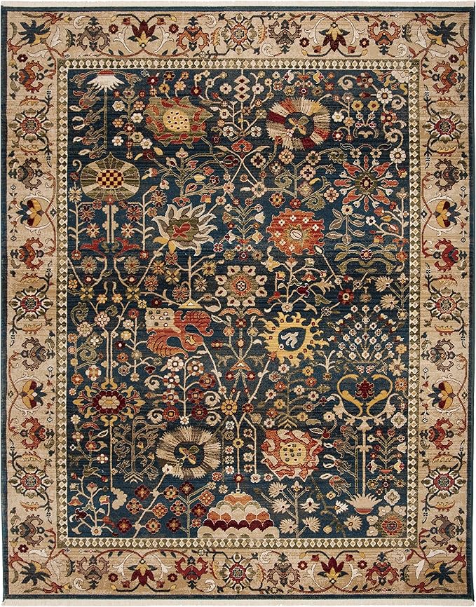 SAFAVIEH Kashan Collection Area Rug - 10' x 14', Blue & Tan, Traditional Oriental Design, Non-Shedding & Easy Care, Ideal for High Traffic Areas in Living Room, Bedroom, Dining (KSN303G-10)