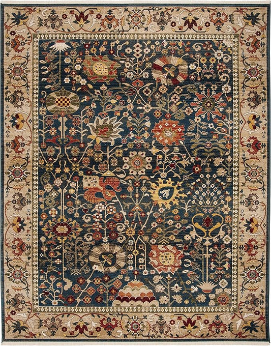 SAFAVIEH Kashan Collection Area Rug - 10' x 14', Blue & Tan, Traditional Oriental Design, Non-Shedding & Easy Care, Ideal for High Traffic Areas in Living Room, Bedroom, Dining (KSN303G-10)