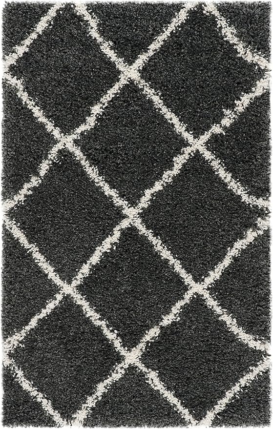 SAFAVIEH Hudson Shag Collection Accent Rug - 2' x 3', Dark Grey & Ivory, Trellis Design, Non-Shedding & Easy Care, 2-inch Thick Ideal for High Traffic Areas in Foyer, Living Room, Bedroom (SGH281G)