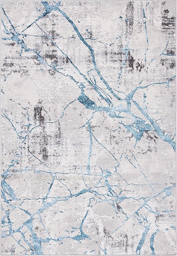 SAFAVIEH Amelia Collection Area Rug - 6' x 9', Grey & Blue, Modern Abstract Design, Non-Shedding & Easy Care, Ideal for High Traffic Areas in Living Room, Bedroom (ALA293F)