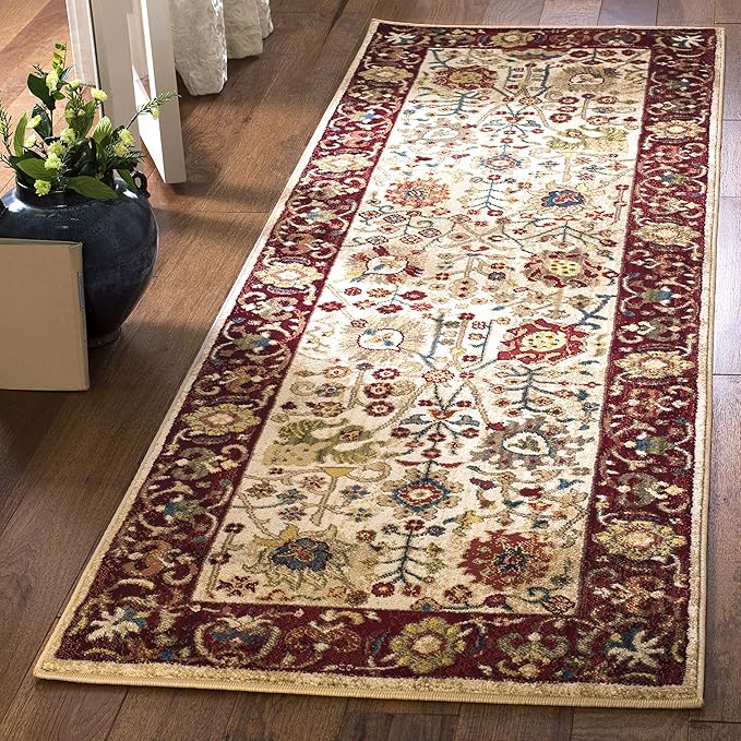 SAFAVIEH Kashan Collection Runner Rug - 2'6" x 8', Ivory & Red, Traditional Oriental Design, Non-Shedding & Easy Care, Ideal for High Traffic Areas in Living Room, Bedroom (KSN303D)