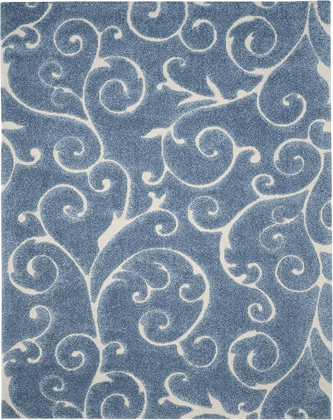 SAFAVIEH Area Rug 11x15 - Florida Shag Collection - Large - Light Blue & Cream, Scroll Design, Non-Shedding & Easy Care, High-Low Plush Pile, Ideal for Living Room, Bedroom, Dining Space (SG455-6011)