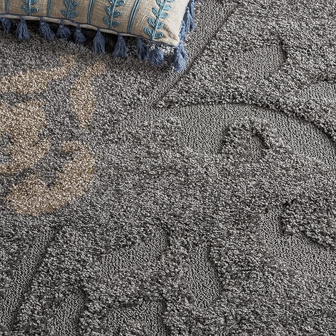 SAFAVIEH Florida Shag Collection Runner Rug - 2'3" x 7', Grey & Beige, Floral Design, Non-Shedding & Easy Care, 1.2-inch Thick Ideal for High Traffic Areas in Living Room, Bedroom (SG458-8013)