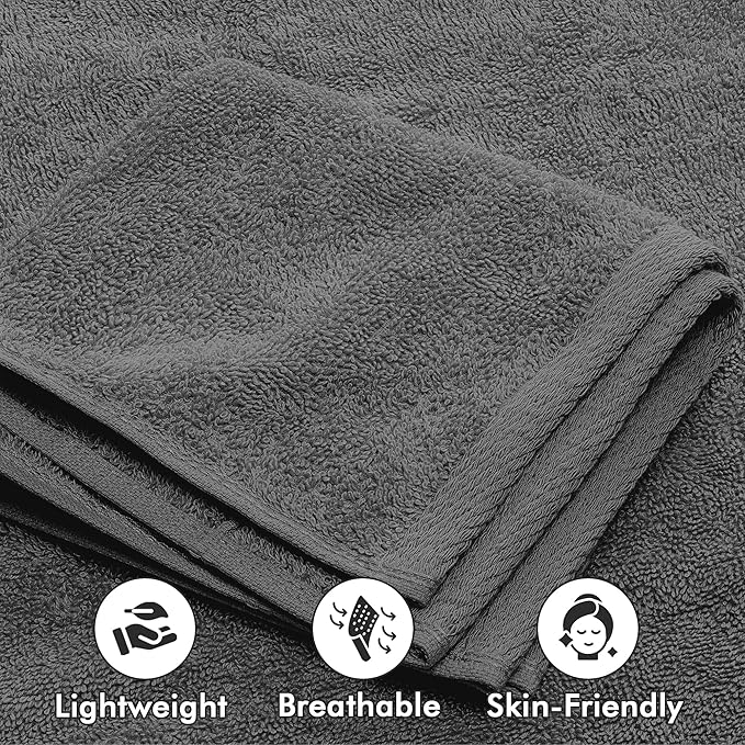 Bath Towels Set of 8 – 100% Cotton (Dark Grey) Bathroom Towel Set Bale Includes 2 Bath, 2 Hand, 4 Face Towels – Soft, Absorbent & Quick Dry Towel for Bathroom, Spa, Kitchen, Hotel Use