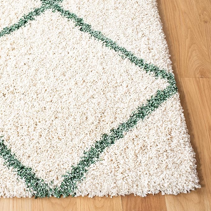 SAFAVIEH Area Rug 8x10 - Hudson Shag Collection - Large - Ivory & Green, Trellis Pattern, Non-Shedding & Easy Cleaning, Ultra Plush Thick Pile, Ideal for Living Room, Bedroom, Dining Space (SGH281X)