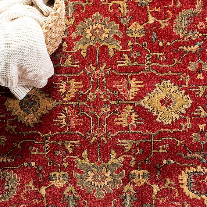 SAFAVIEH Mahal Collection Accent Rug - 3' x 5', Red & Beige, Traditional Oriental Design, Non-Shedding & Easy Care, Ideal for High Traffic Areas in Entryway, Living Room, Bedroom (MAH693Q)