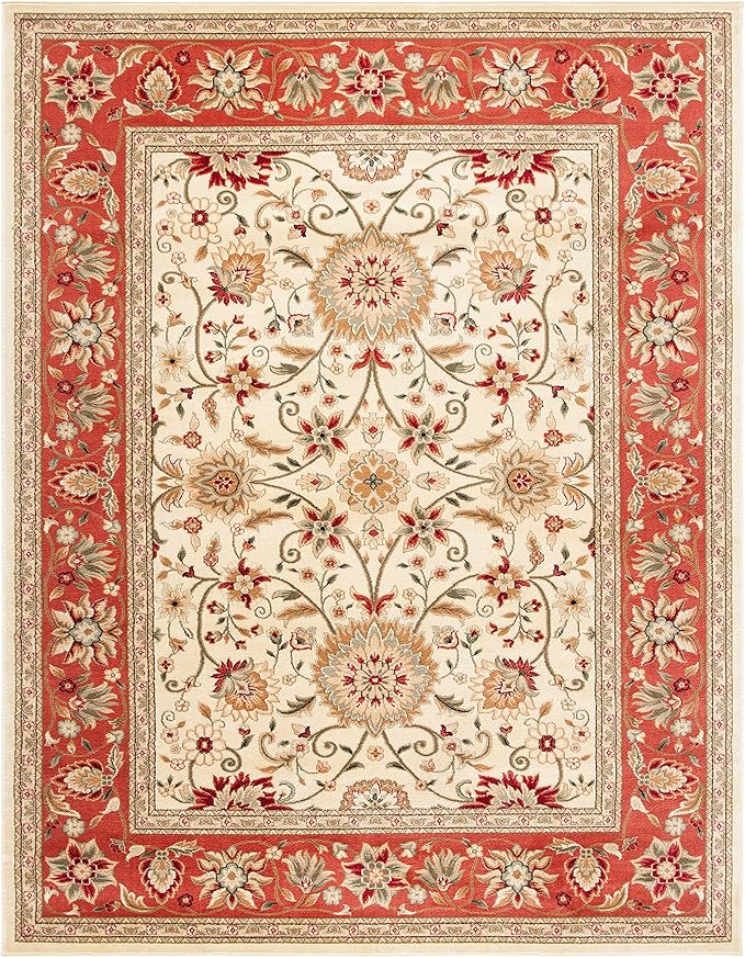 SAFAVIEH Lyndhurst Collection Area Rug - 6' x 9', Ivory & Rust, Traditional Oriental Design, Non-Shedding & Easy Care, Ideal for High Traffic Areas in Living Room, Bedroom (LNH212R)